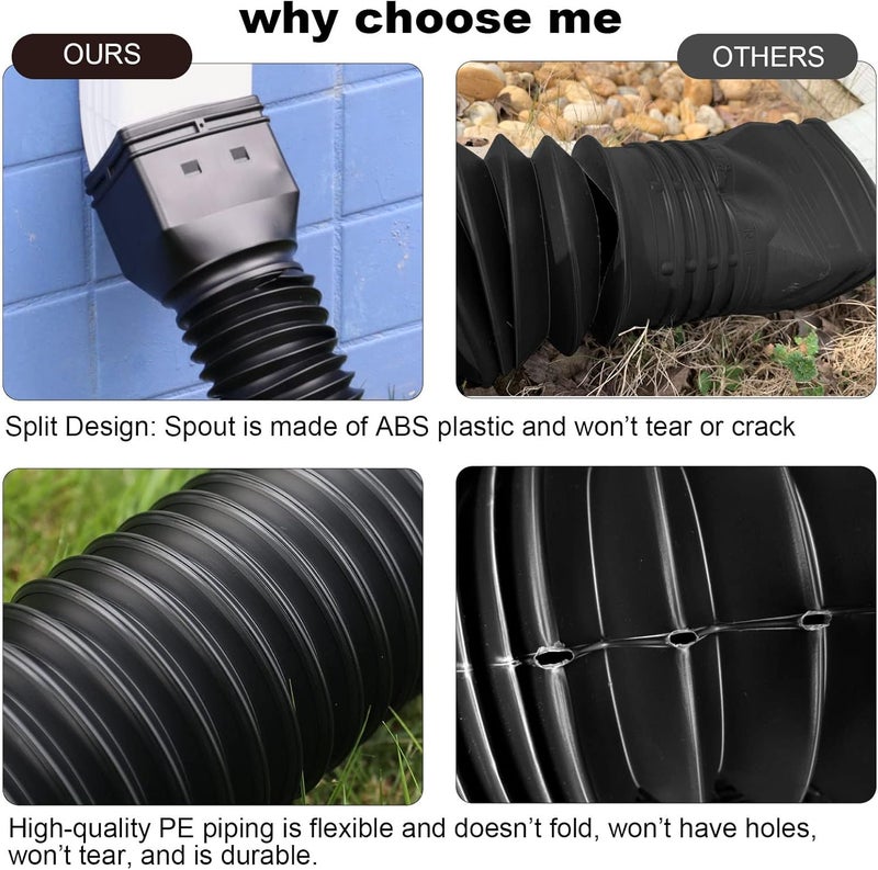 plusgutter Black-2pack Rain Gutter Downspout Extensions Flexible, Drain Downspout Extender,Down Spout Drain Extender, Gutter Connector Rainwater Drainage,Extendable from 21 to 68 Inches - Image 2